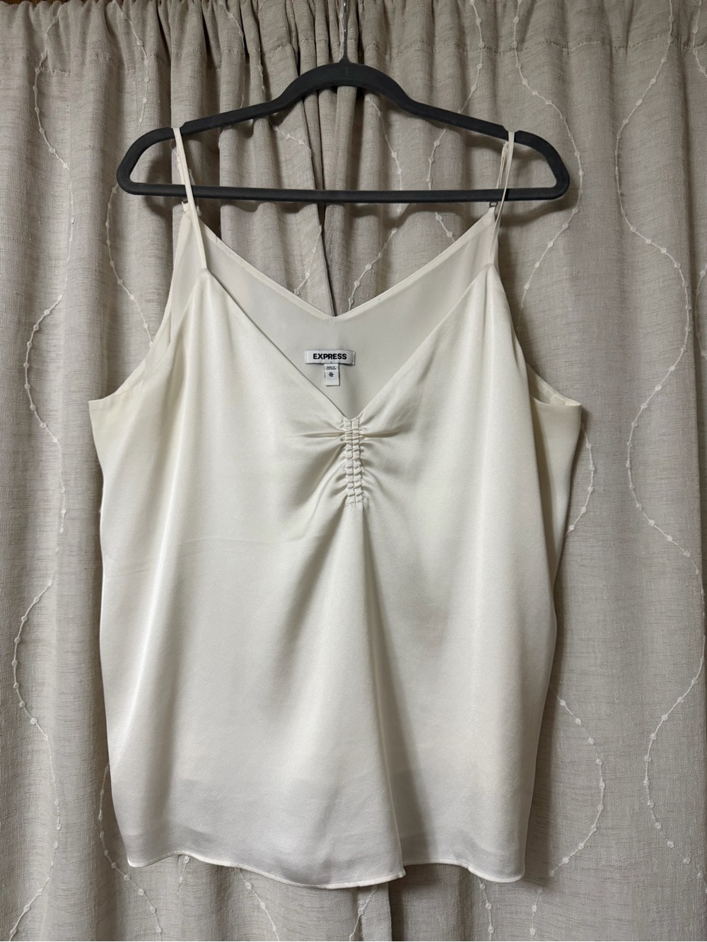 Express Satin Cream Ruched V-Neck Camisole